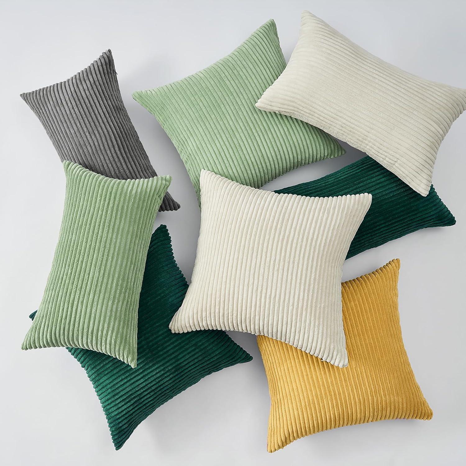 Kissenbezug 50x50 Kordsamt Gelb gestreift 2er Set Sofa Couch Deko