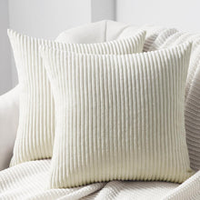 2er Set Kissenbezug 60x60 Creme Kordsamt gestreiftes Muster
