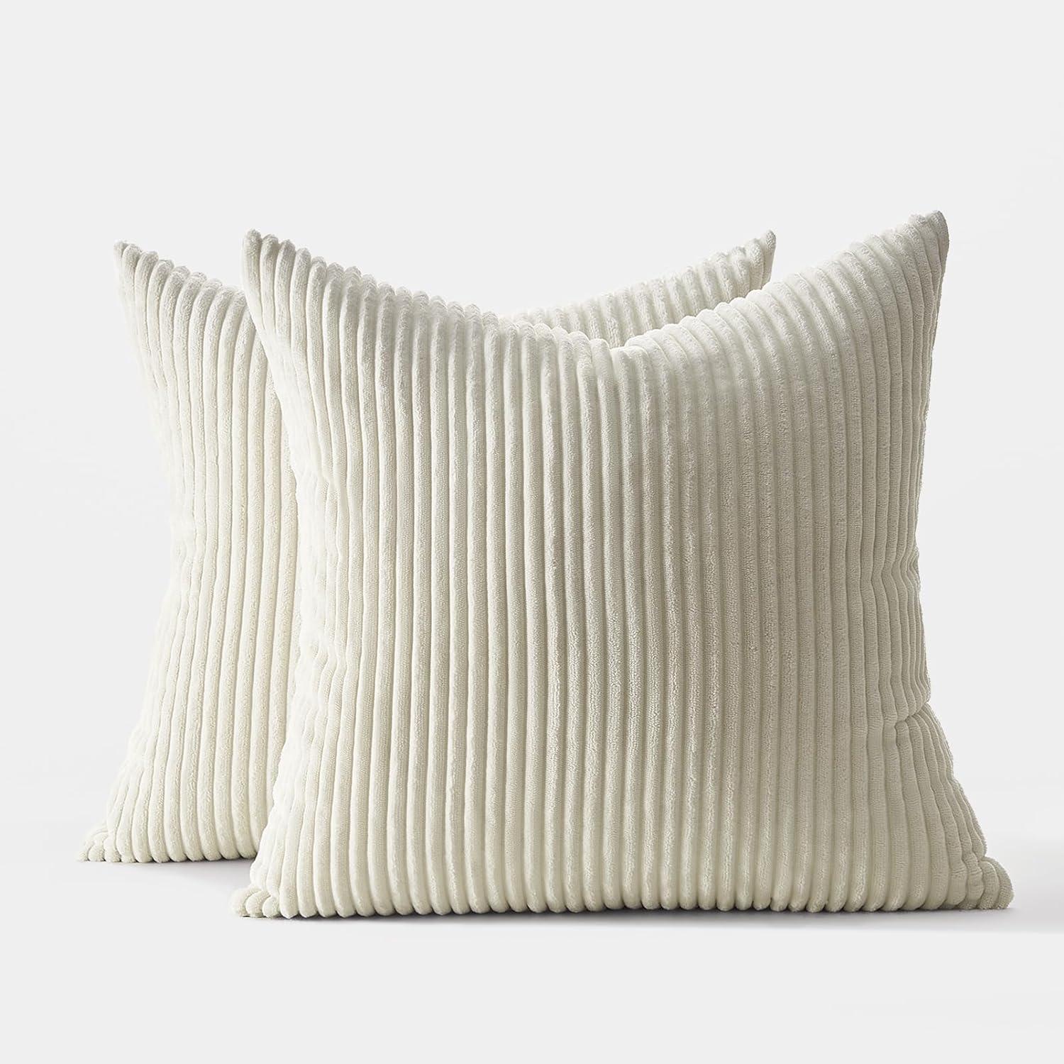 Kissenbezug 60x60 Creme Kordsamt gestreiftes Muster 2er Set
