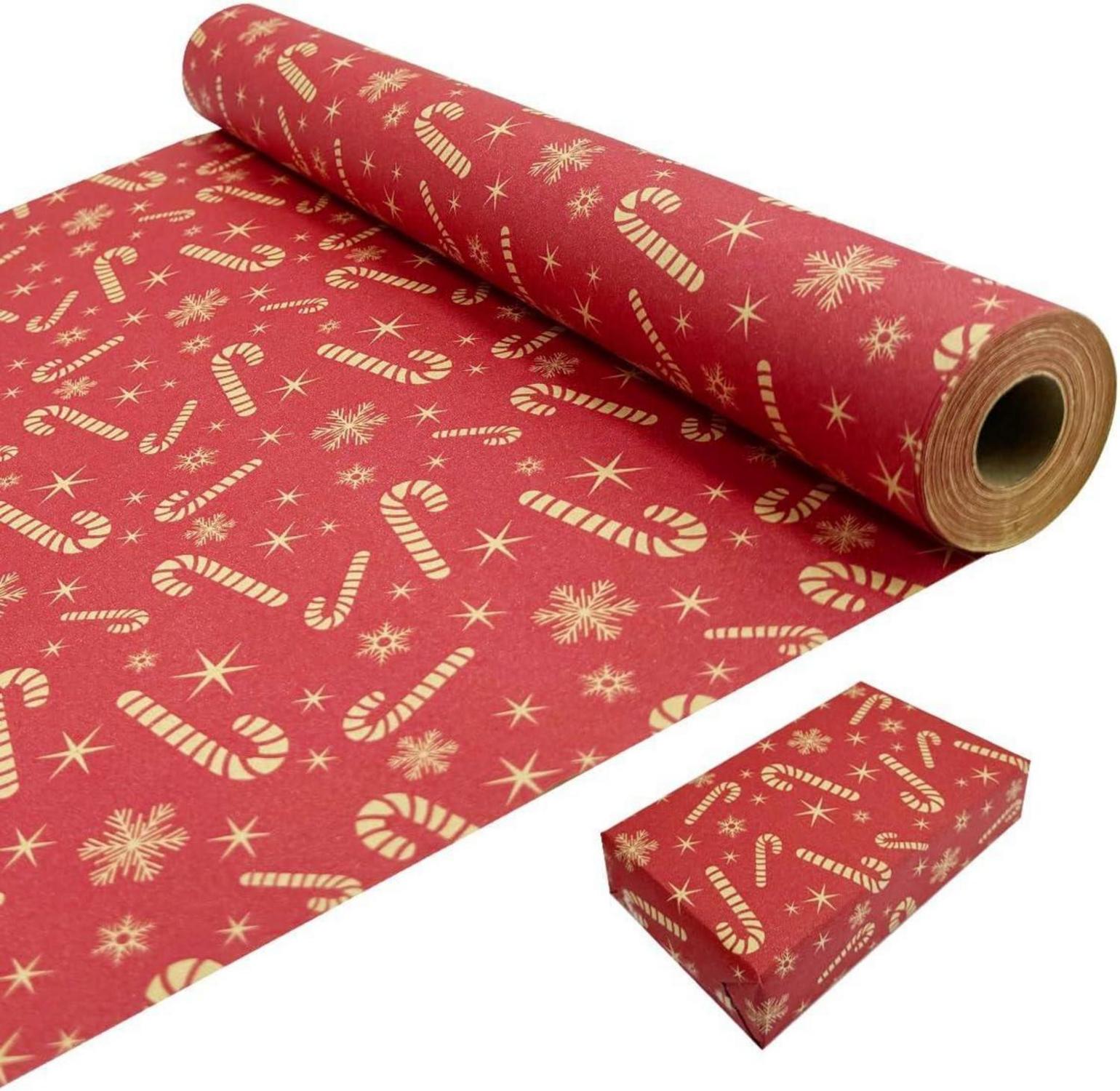 Weihnachtsgeschenkpapierrolle Kraftpapier Sterne Schneeflocken 43cm x