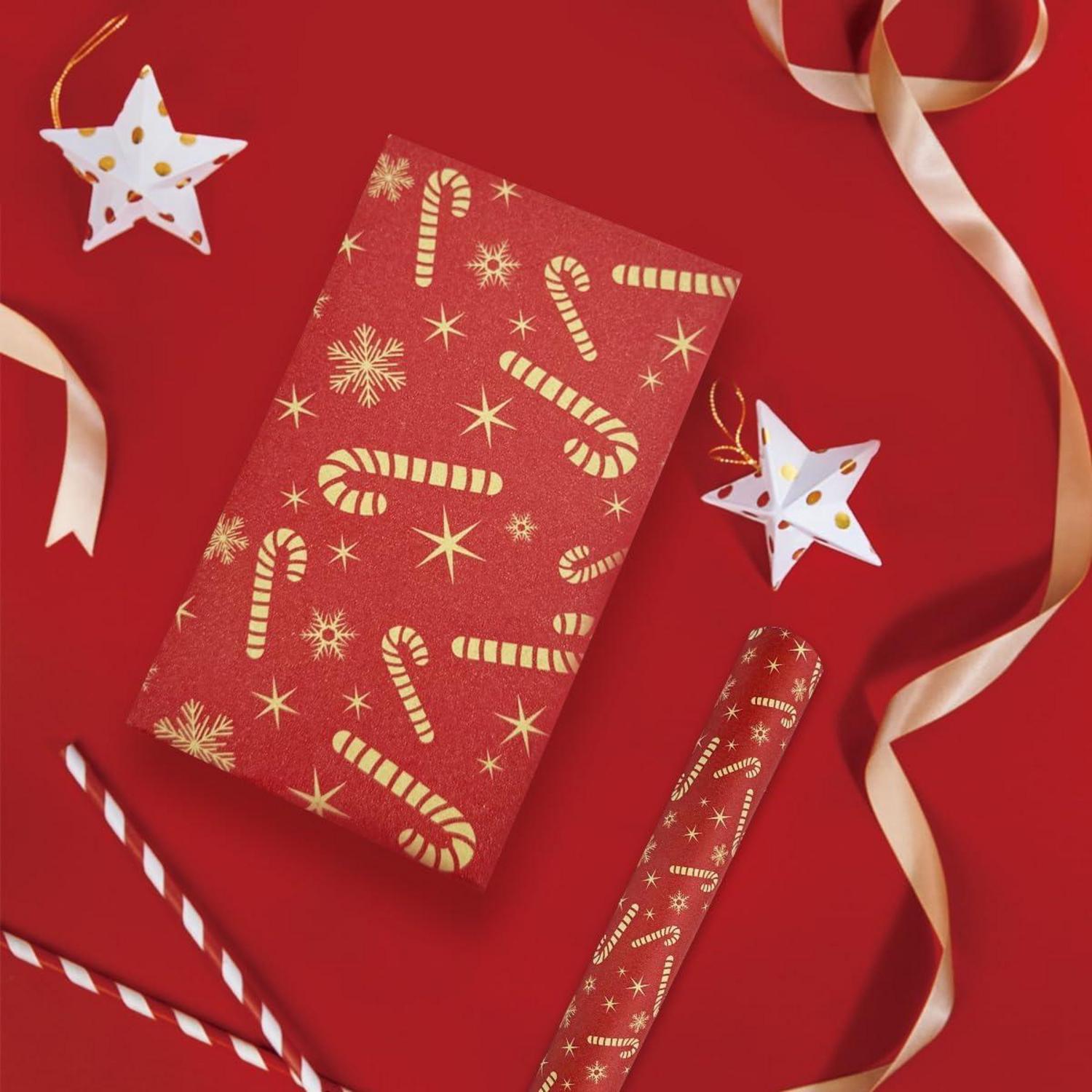 Weihnachtsgeschenkpapier Rolle 43cm x 20m Kraftpapier bedruckt Sterne Schneeflocken
