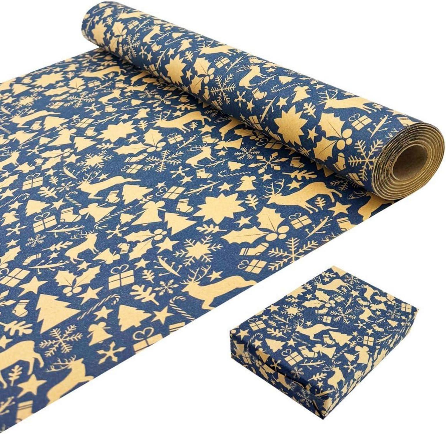 Weihnachtsgeschenkpapierrolle 43cm Kraftpapier mit Weihnachtsmustern