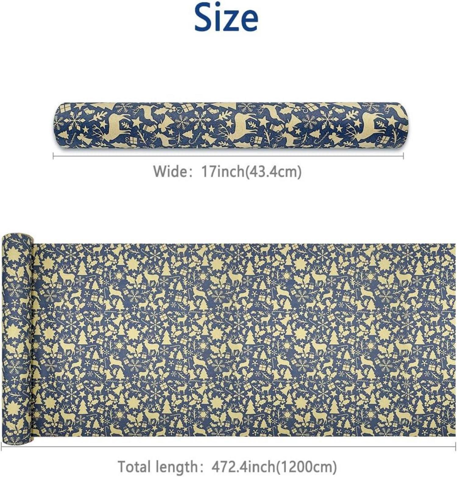 Weihnachtsgeschenkpapierrolle 43cm Kraftpapier mit Weihnachtsmustern