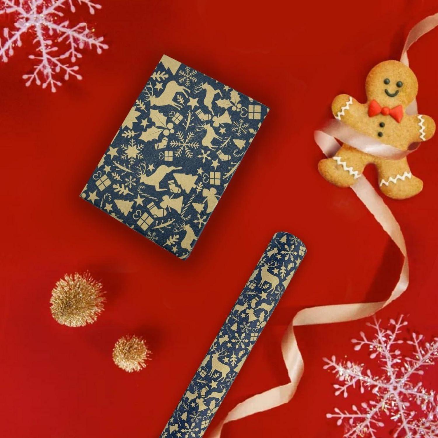 Weihnachtsgeschenkpapierrolle 43 cm × 20 m Kraftpapier Weihnachtsmuster recycelbar