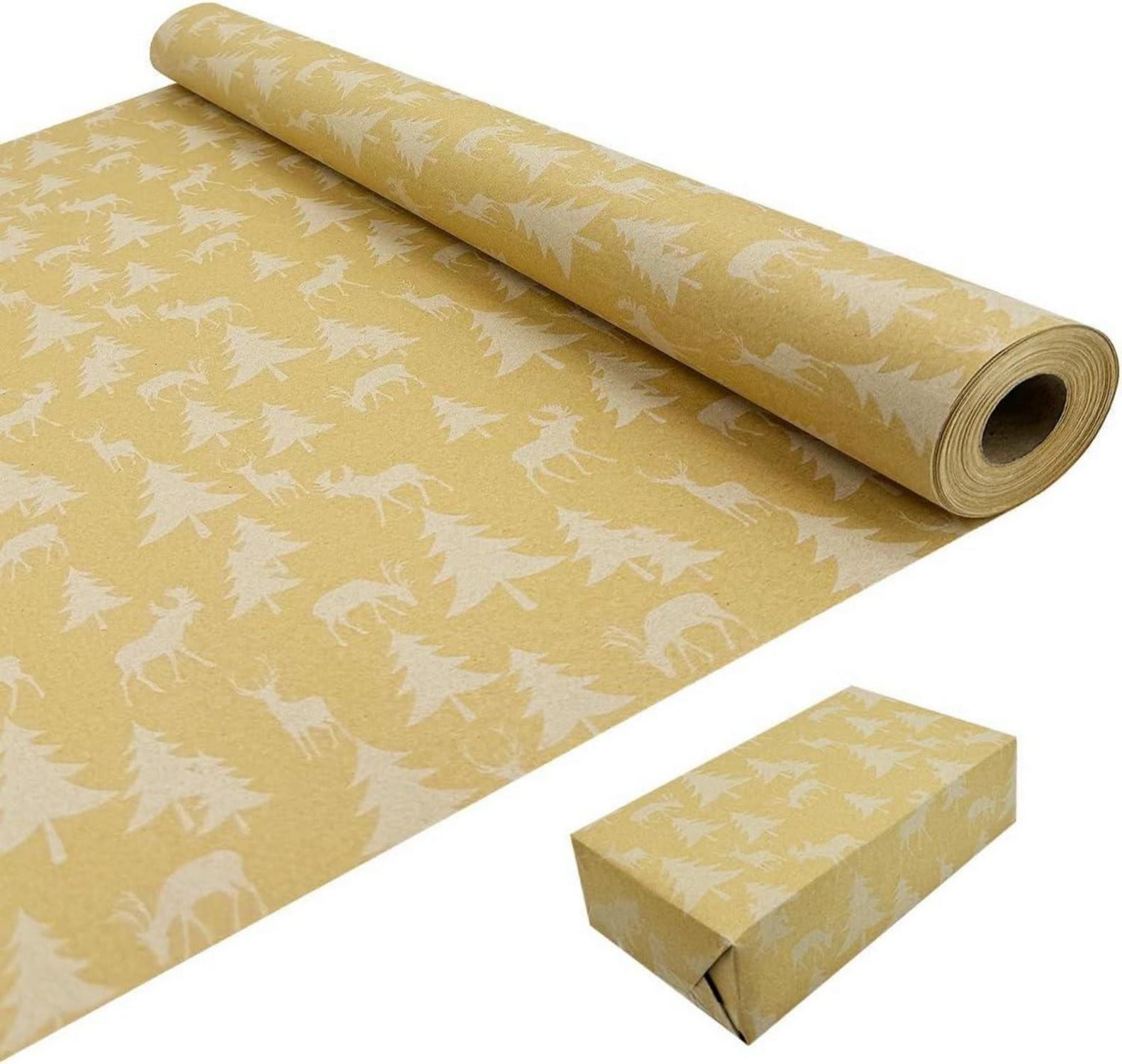 Weihnachtsgeschenkpapierrolle Kraftpapier Elch Baum 43x20m
