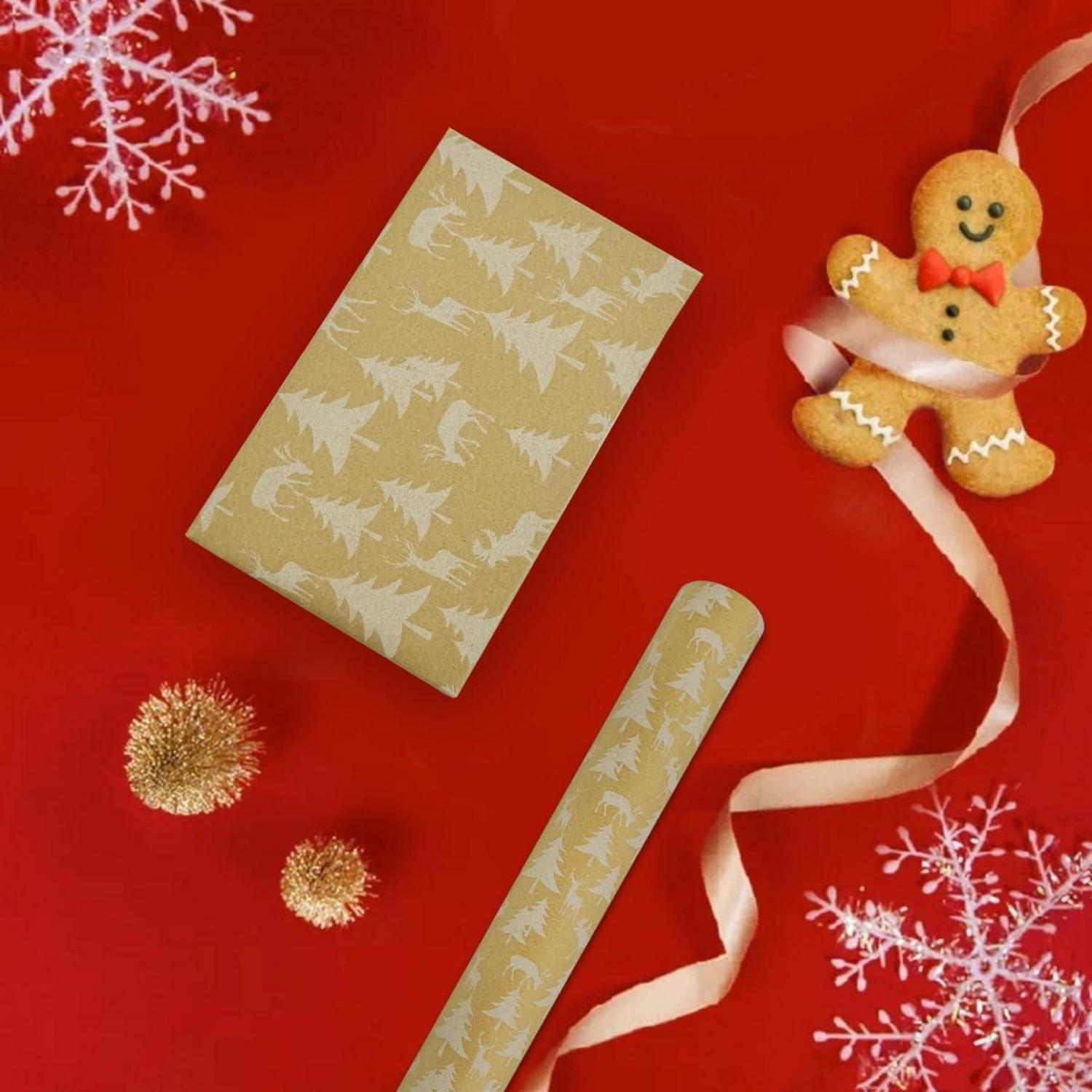 Weihnachtsgeschenkpapierrolle 43cm Kraftpapier Elch Baum 20m