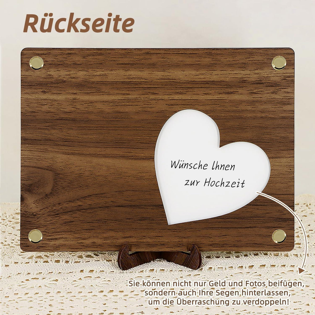 Holz Geldgeschenk Hochzeit Originell mit Karte & Ständer