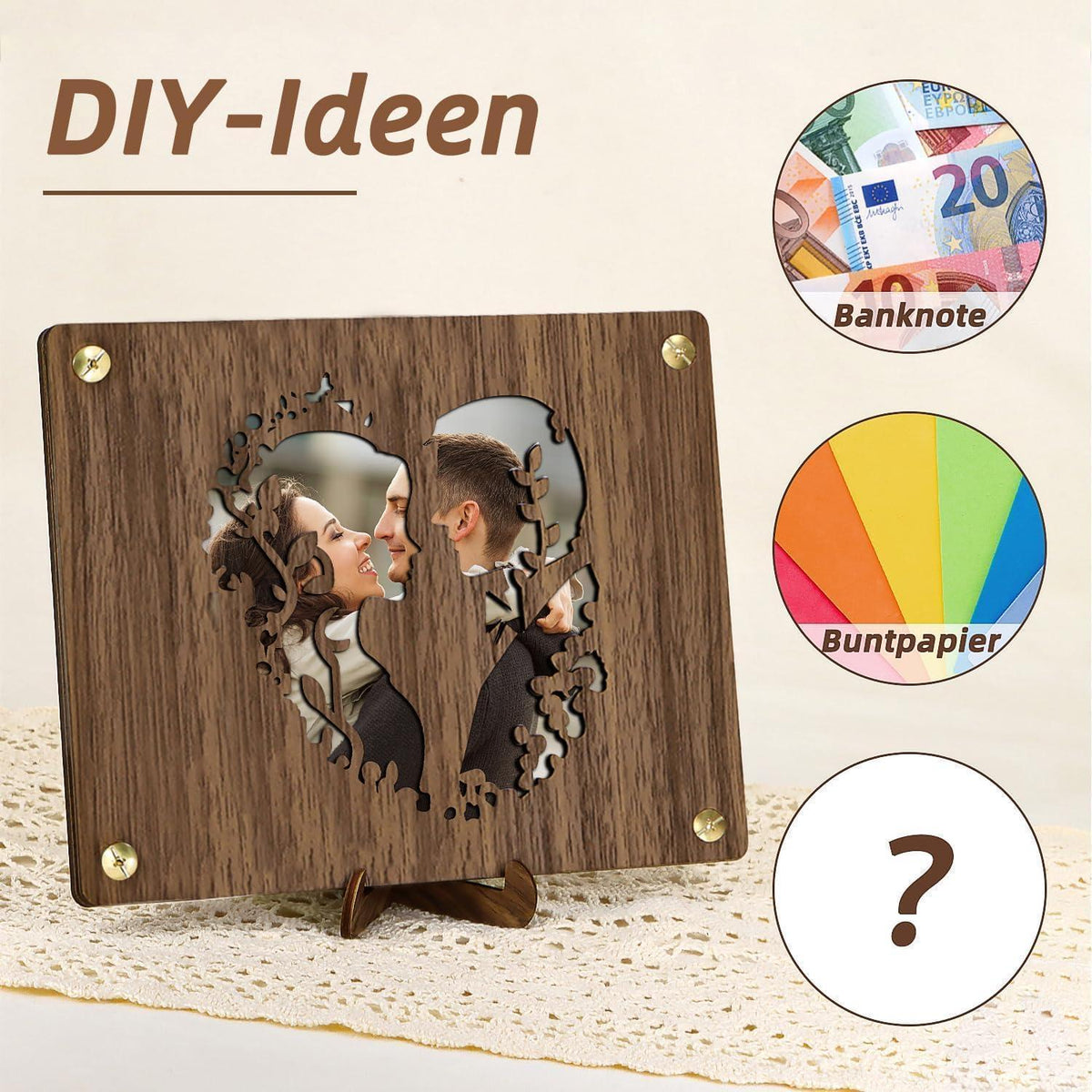 Holz Geldgeschenk Hochzeit Originell mit Karte & Ständer