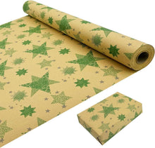 Weihnachtsgeschenkpapierrolle Kraftpapier grüne Sterne 43 cm x 20 m