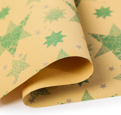 Weihnachtsgeschenkpapierrolle Kraftpapier grüne Sterne 43 cm x 20 m