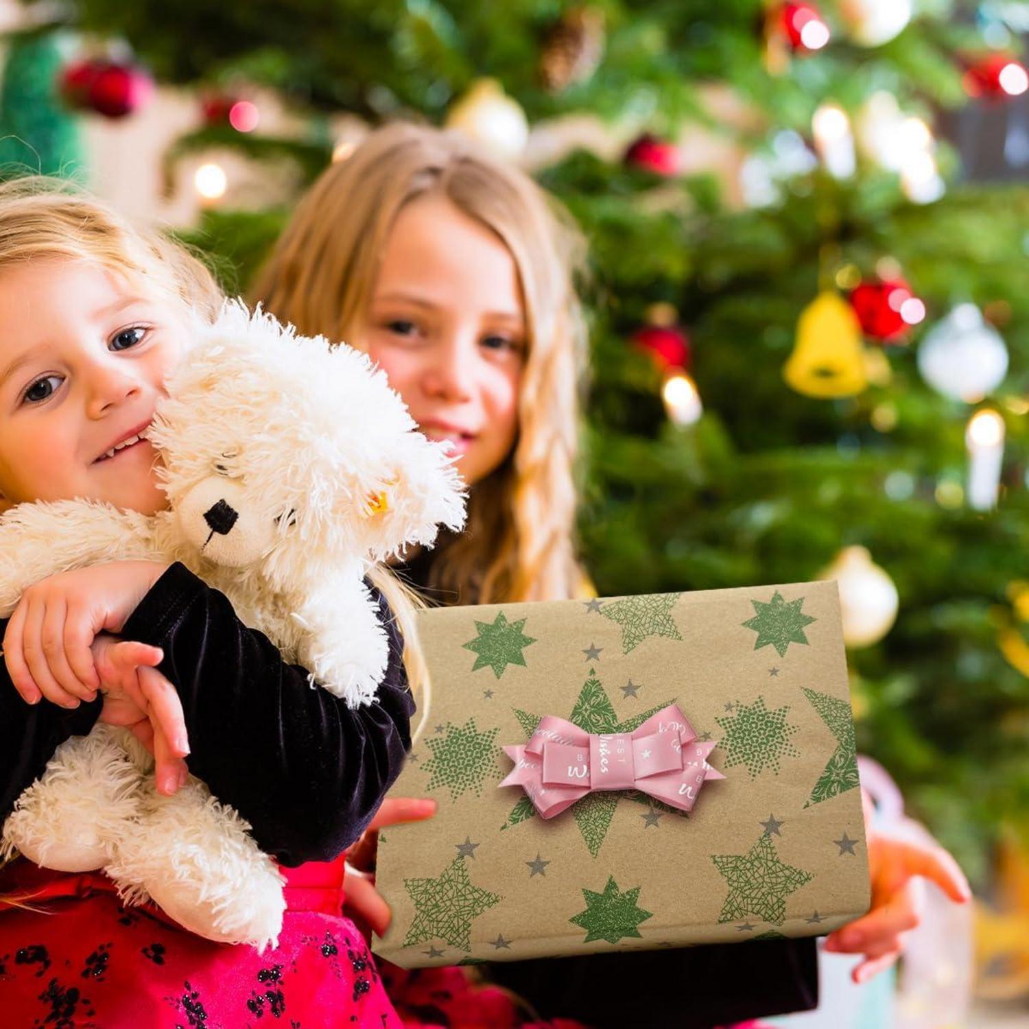 43cm Kraftpapier Weihnachtsgeschenkpapierrolle grüne Sterne recycelbar