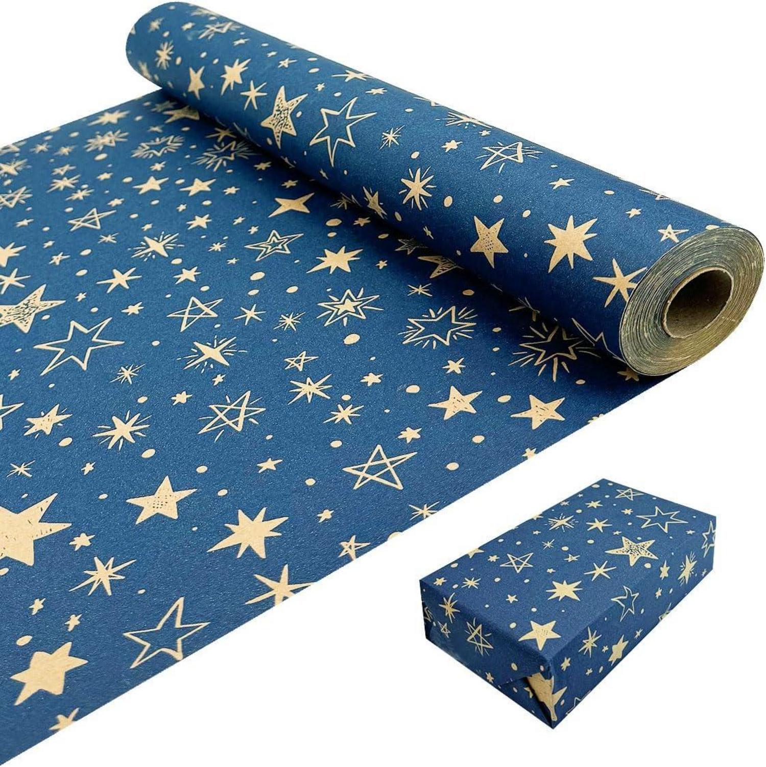 Weihnachtsgeschenkpapierrolle Kraftpapier Sterne 43x20m