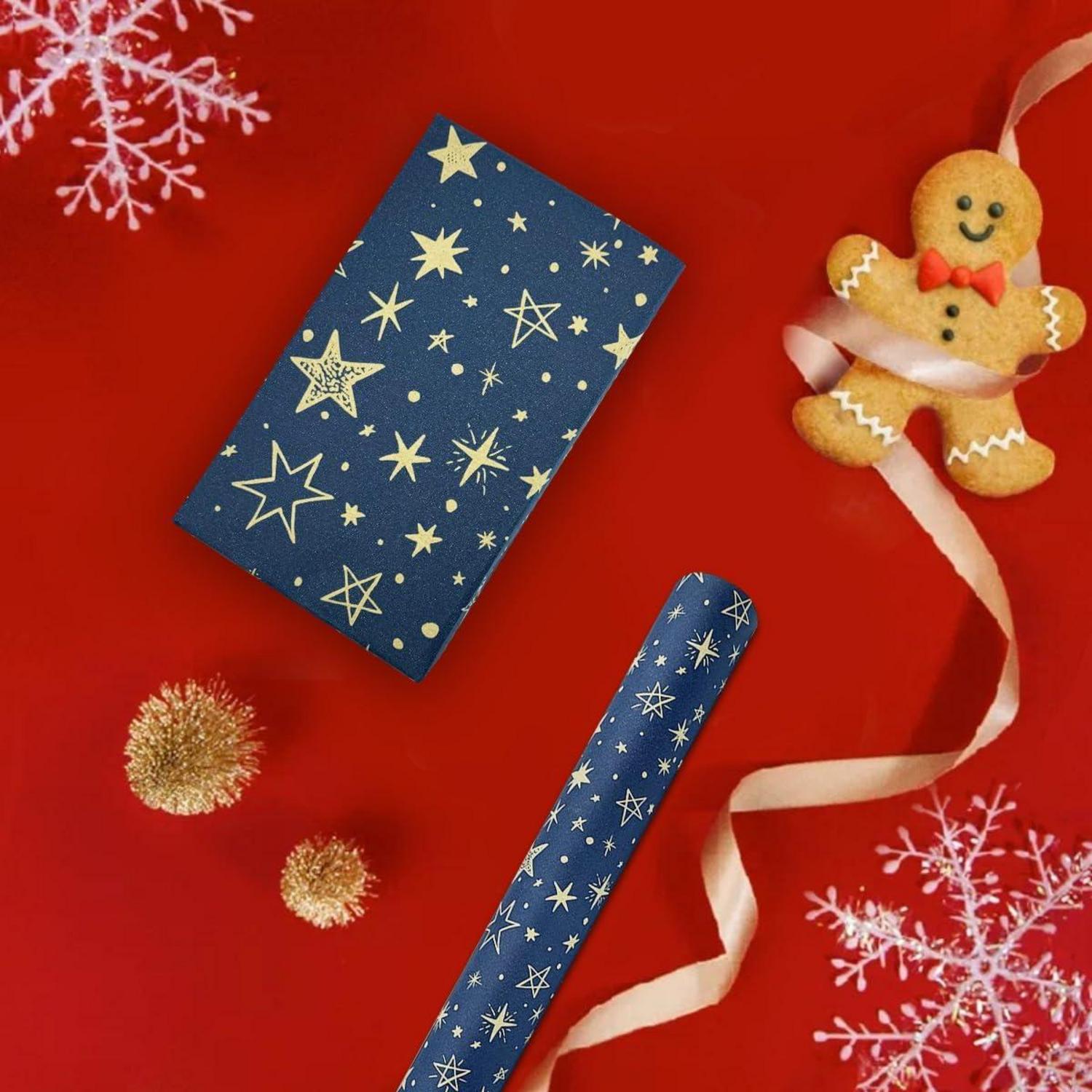 43cm x 20m Weihnachtsgeschenkpapierrolle Kraftpapier Sterne recyclbar