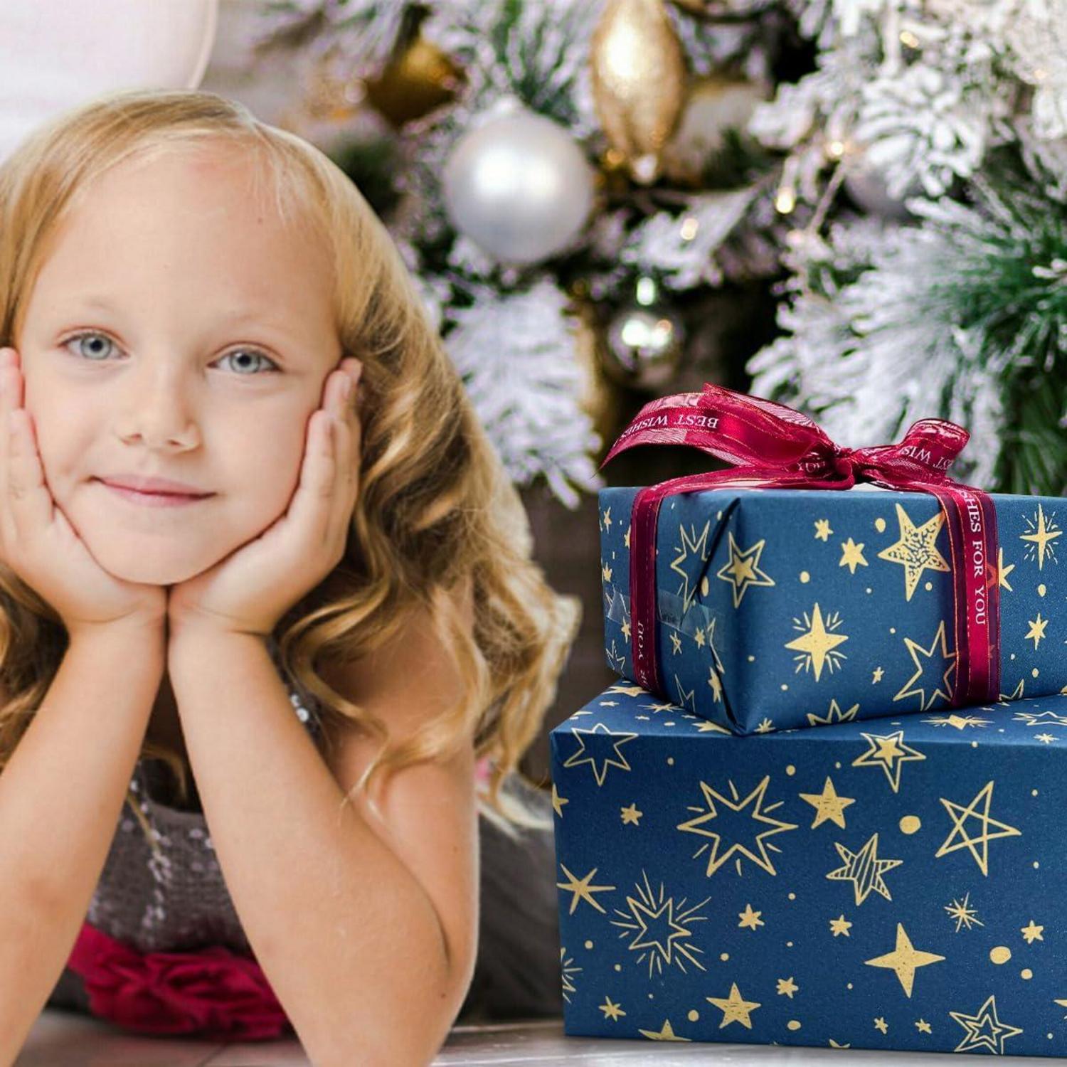 Weihnachtsgeschenkpapierrolle 43cm Kraftpapier Sterne 20m umweltfreundlich