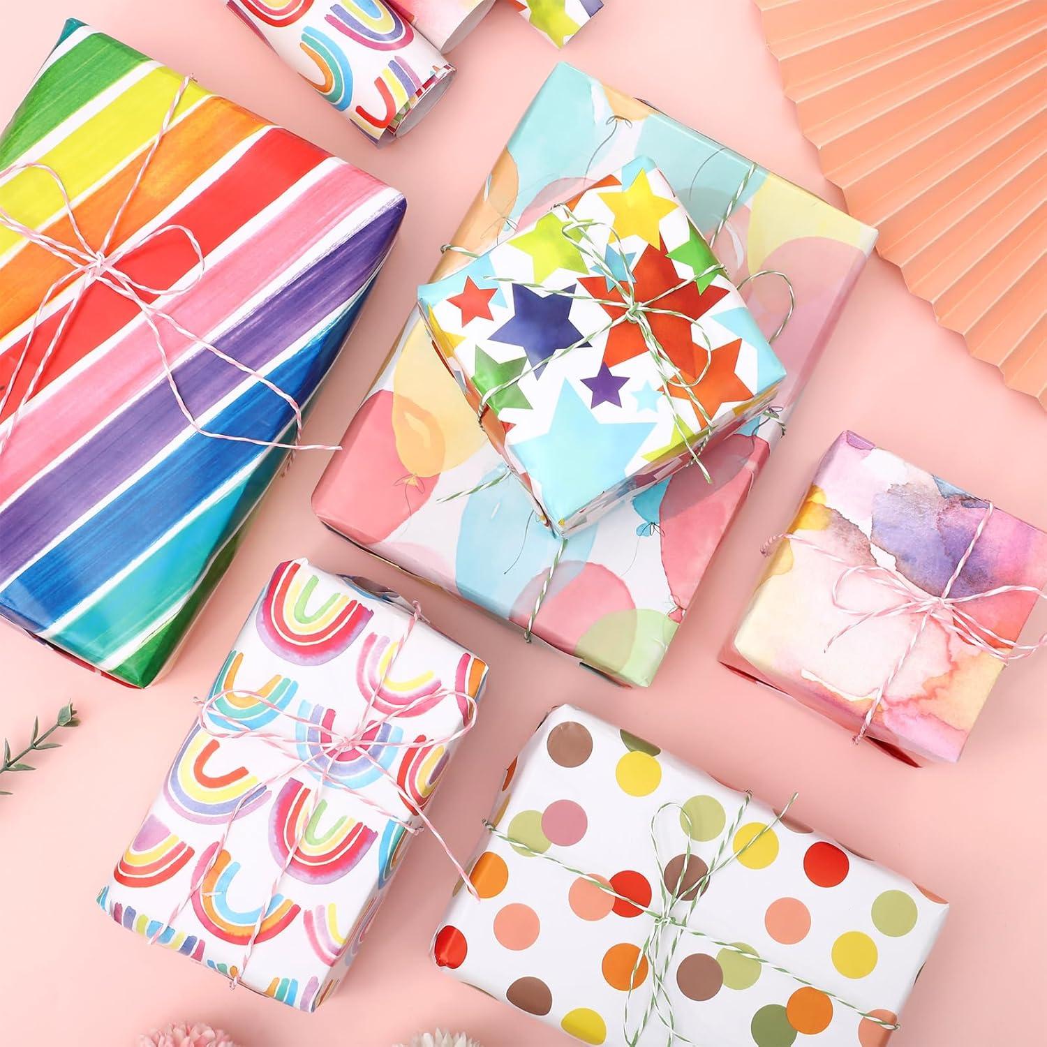 6 Rollen Geschenkpapier Kindergeburtstag Set 3m für Einschulung Taufe Geburtstag