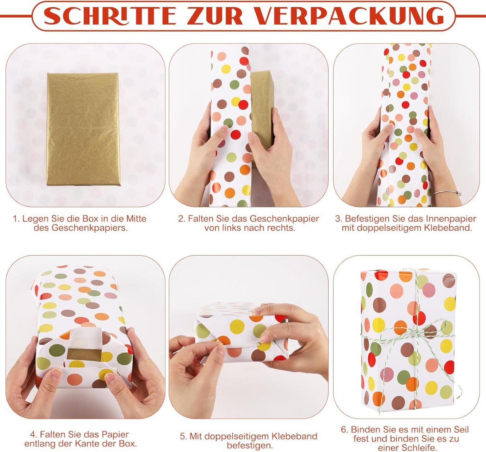 6 Rollen Geschenkpapier Set Kindergeburtstag Pastell 3m mit Klebeband Hanfseil