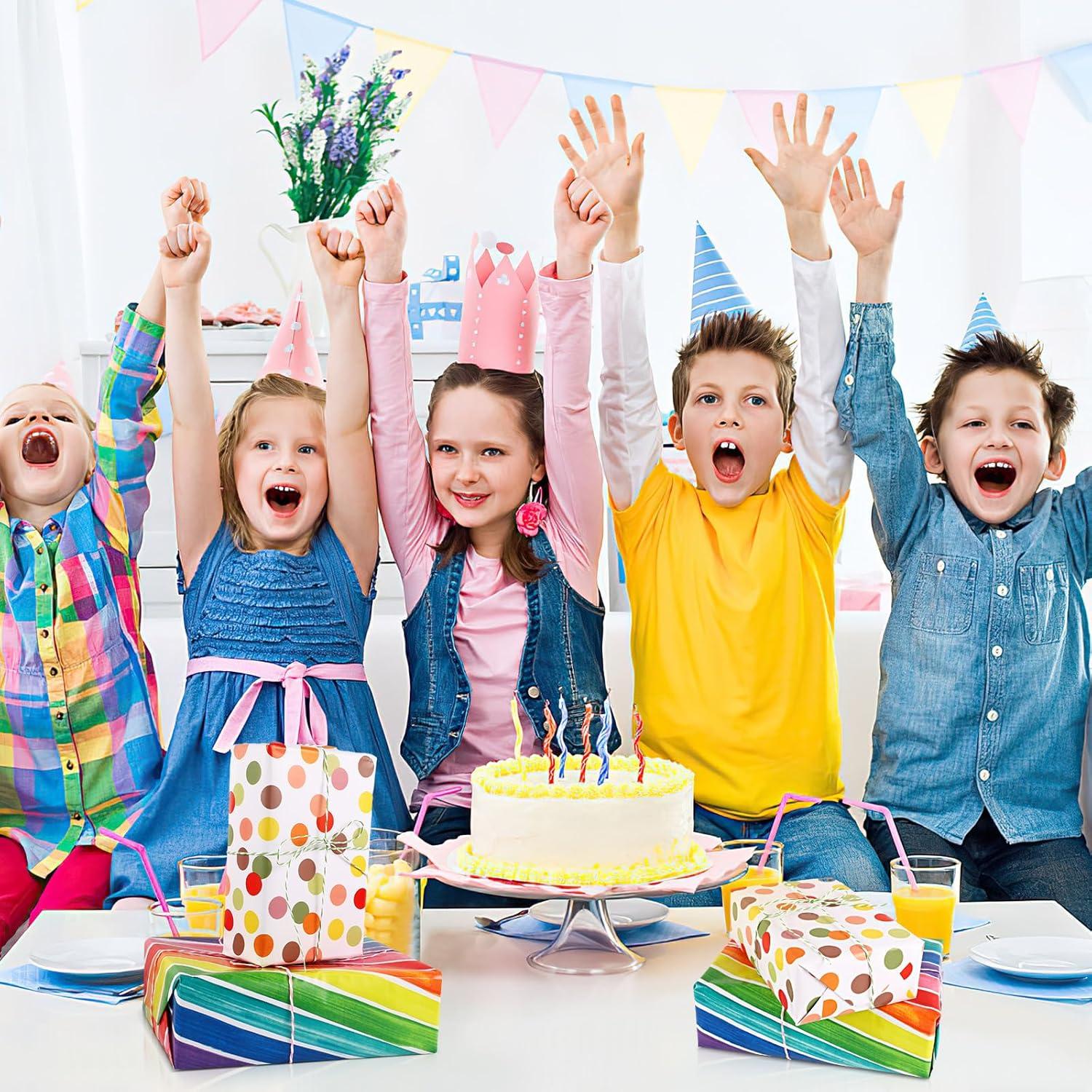 6 Rollen Geschenkpapier Set Kindergeburtstag Pastell 3m mit Klebeband Hanfseil