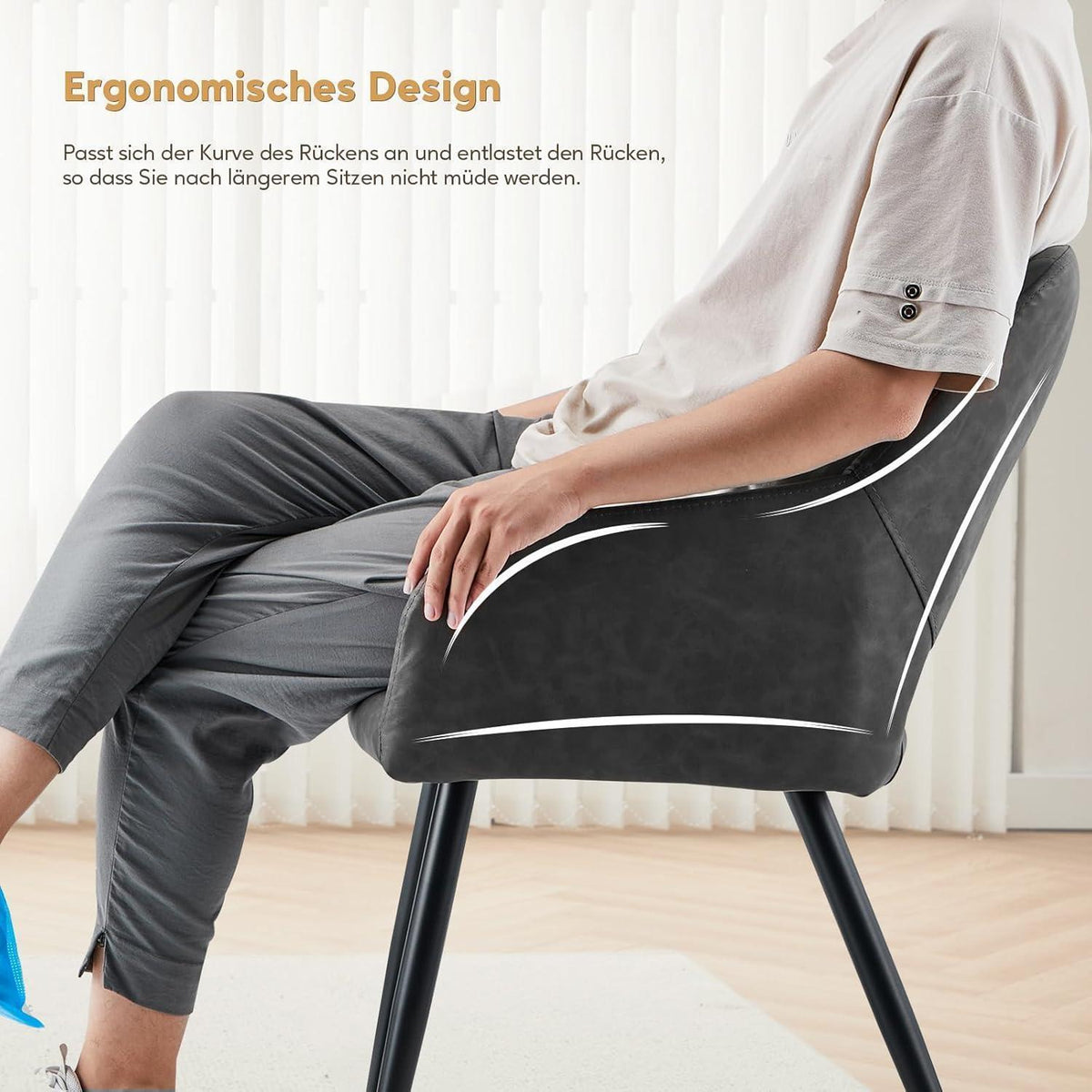 TUKAILAI Esszimmerstühle 2er Set Grau, Metall in Lederoptik