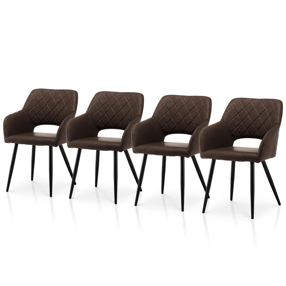 Esszimmerstühle Set 4 Braun, Metall, Komfortabler Polsterstuhl in Lederoptik