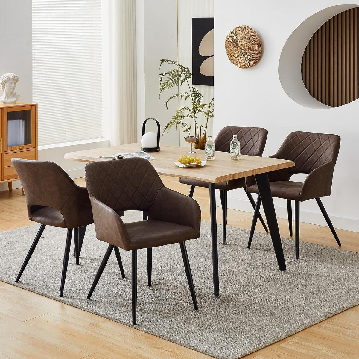 Esszimmerstühle Set 4 Braun, Metall, Komfortabler Polsterstuhl in Lederoptik