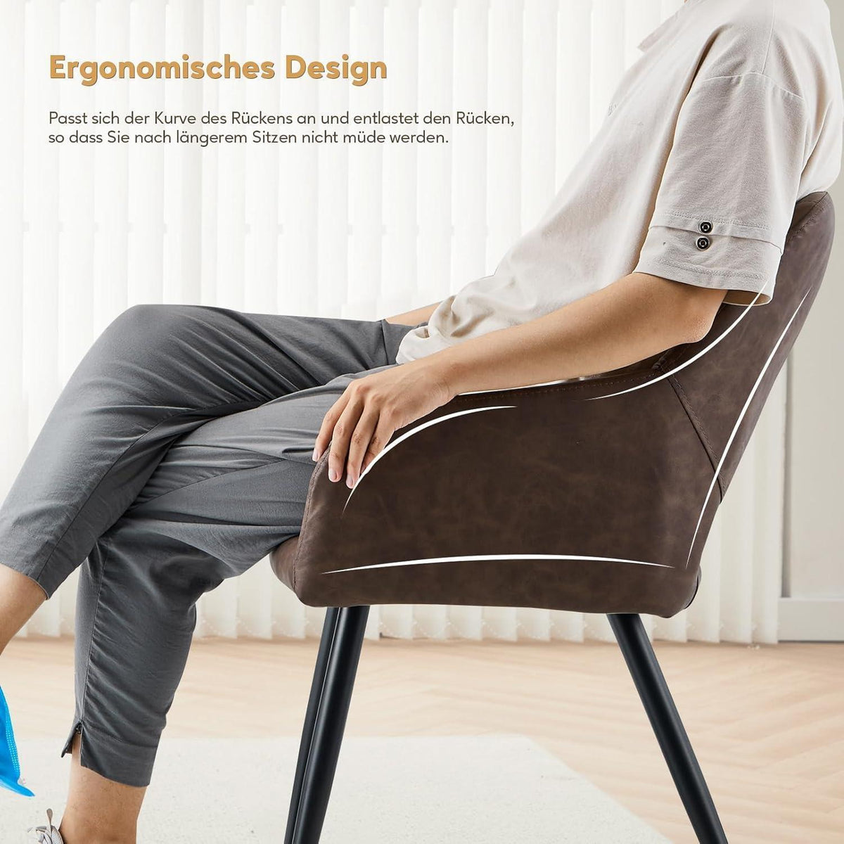 Esszimmerstühle Set 4 Braun, Metall, Komfortabler Polsterstuhl in Lederoptik