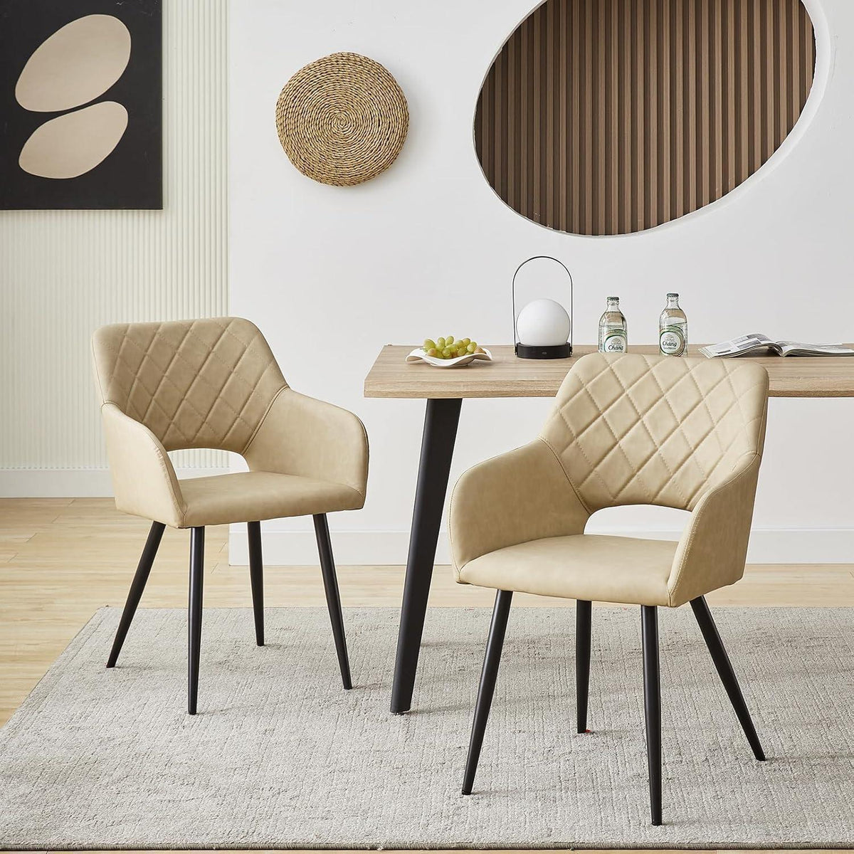 TUKAILAI Esszimmerstühle 2er Set, Creme in Lederoptik