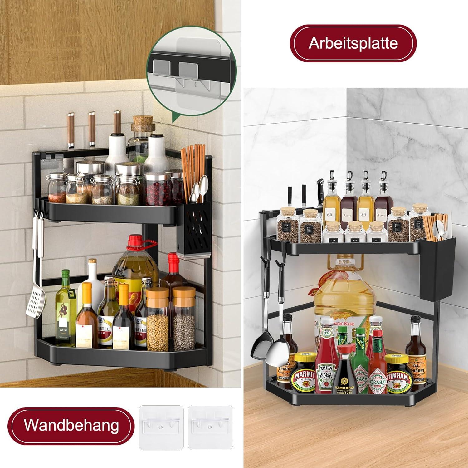 Eck-Küchenregal Edelstahl 2 Etagen Verstellbar 39cm Arbeitsplatte Organizer