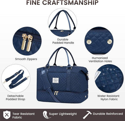 Große Damen Reisetasche mit Schuhfach & Kulturbeutel, 48x23x34,5cm