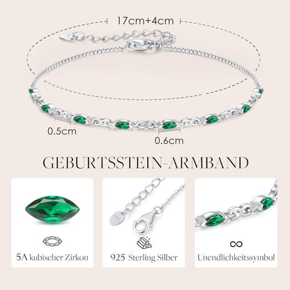 Armband Damen Silber 925 mit Zirkonia Geburtsstein verstellbar