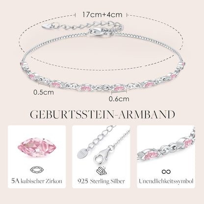 Geburtsstein Armband Silber 925 Damen Zirkonia Infinity Schmuck