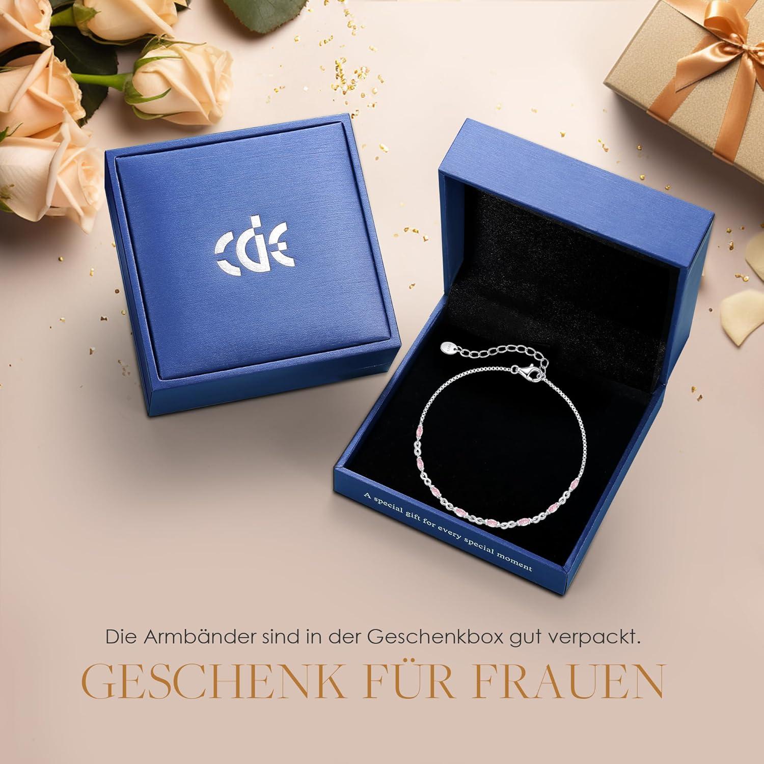 CDE Infinity Armband Silber 925 Zirkonia Geburtsstein Damen Armkette