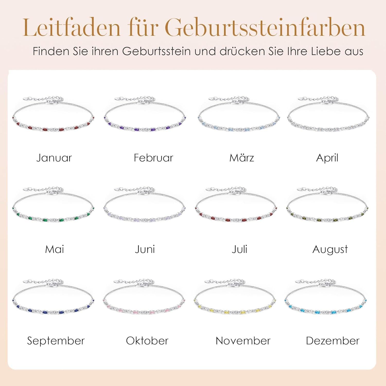 Infinity Armband Silber 925 Damen Zirkonia Geburtsstein verstellbar