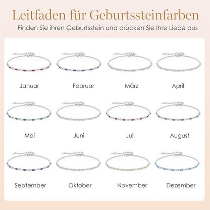 925 Sterling Silber Armband Damen mit Zirkonia Geburtsstein, Verstellbar