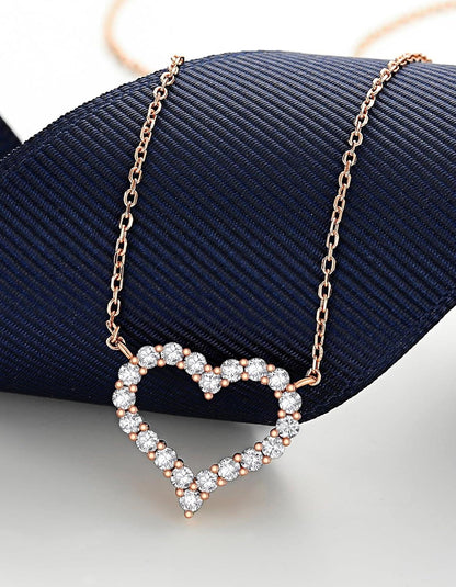 Herz Kette mit Moissanit Diamant Anhänger, Initialen Halskette für Damen - Rose Gold