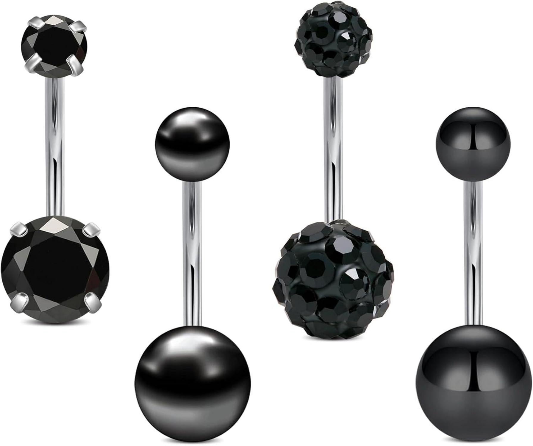Schwarzes Bauchnabelpiercing Edelstahl 14g Barbell 4 Stück