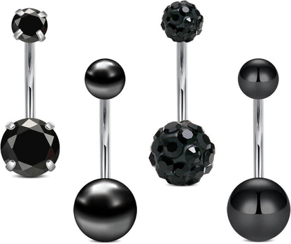 Schwarzes Bauchnabelpiercing Edelstahl 14g Barbell 4 Stück