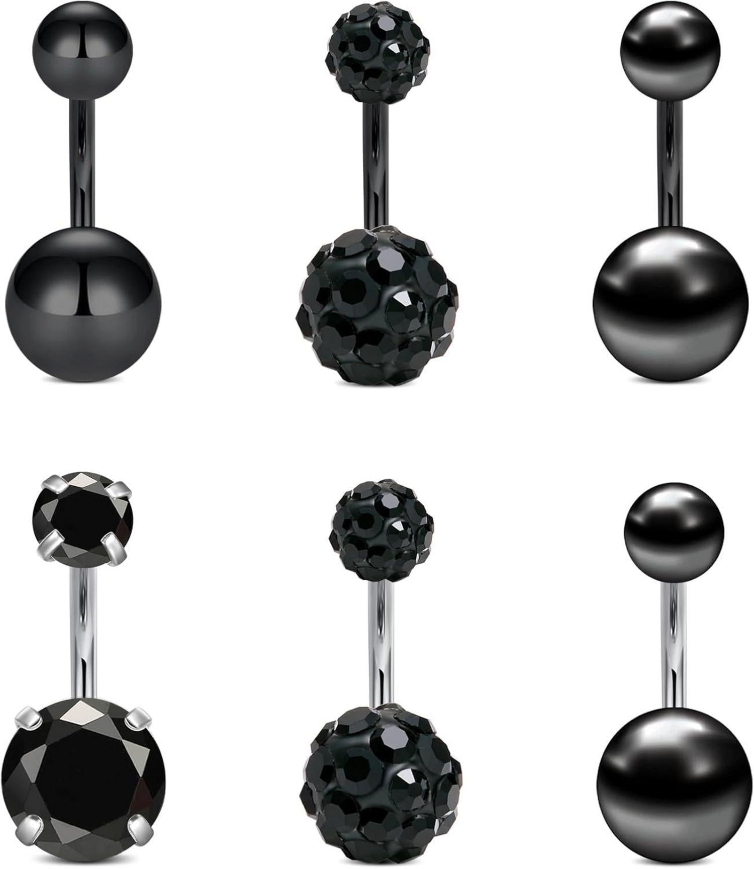 Schwarzes Bauchnabelpiercing Edelstahl 14g 6/8/10/12/14mm