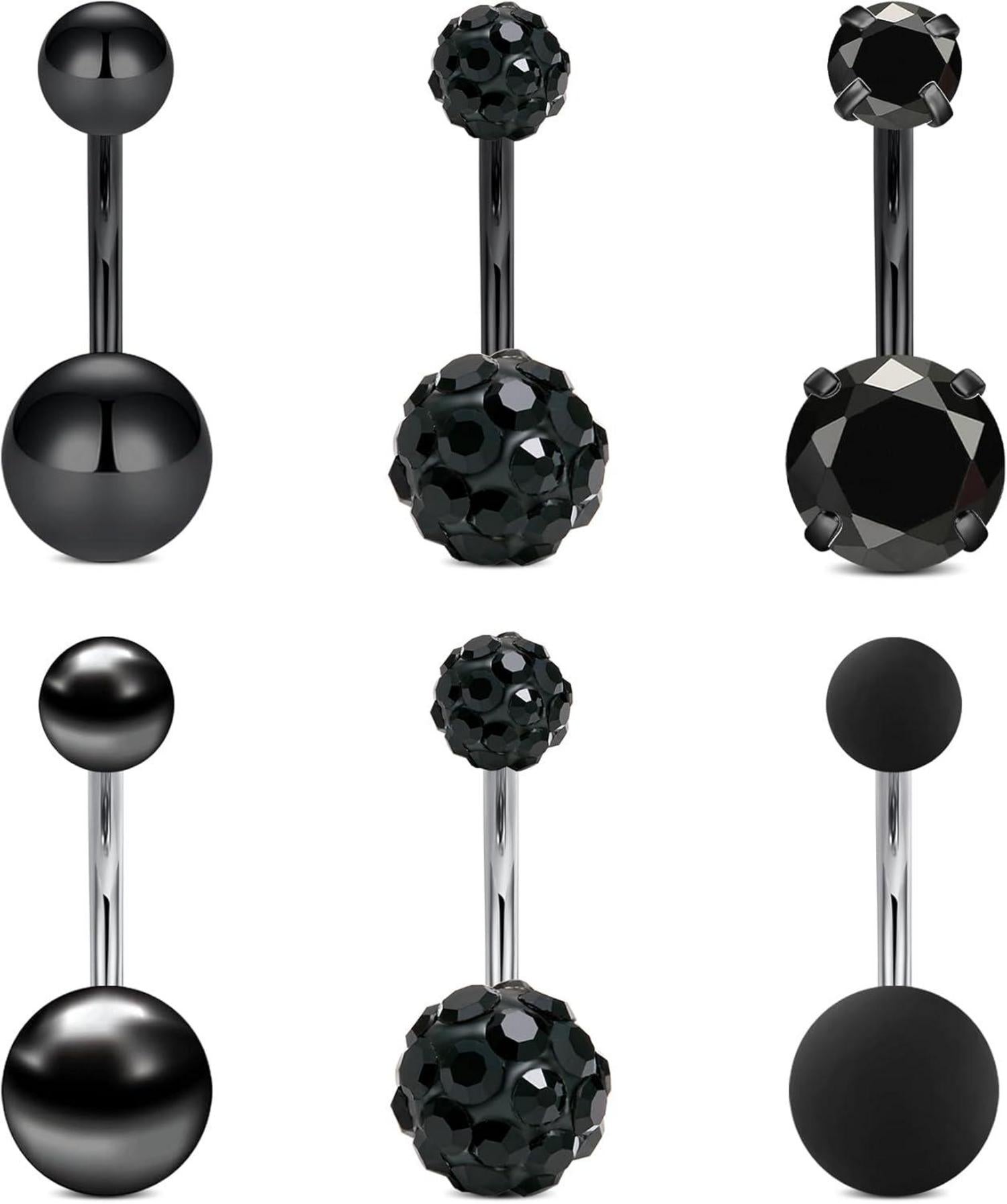 Schwarzes Edelstahl Bauchnabelpiercing Set 14g 6-14mm Piercing-Schmuck