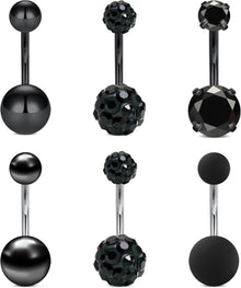 Schwarzes Edelstahl Bauchnabelpiercing Set 14g 6-14mm Piercing-Schmuck