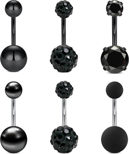 Schwarzes Edelstahl Bauchnabelpiercing Set 14g 6-14mm Piercing-Schmuck