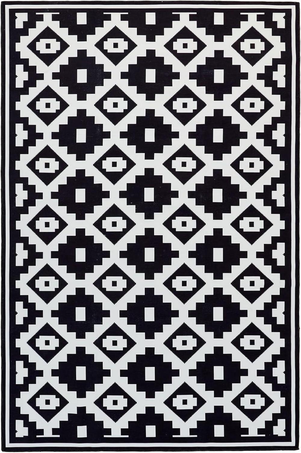 OMERAI Waschbarer Teppich In-& Outdoor Schwarz-Weiß 120X180CM