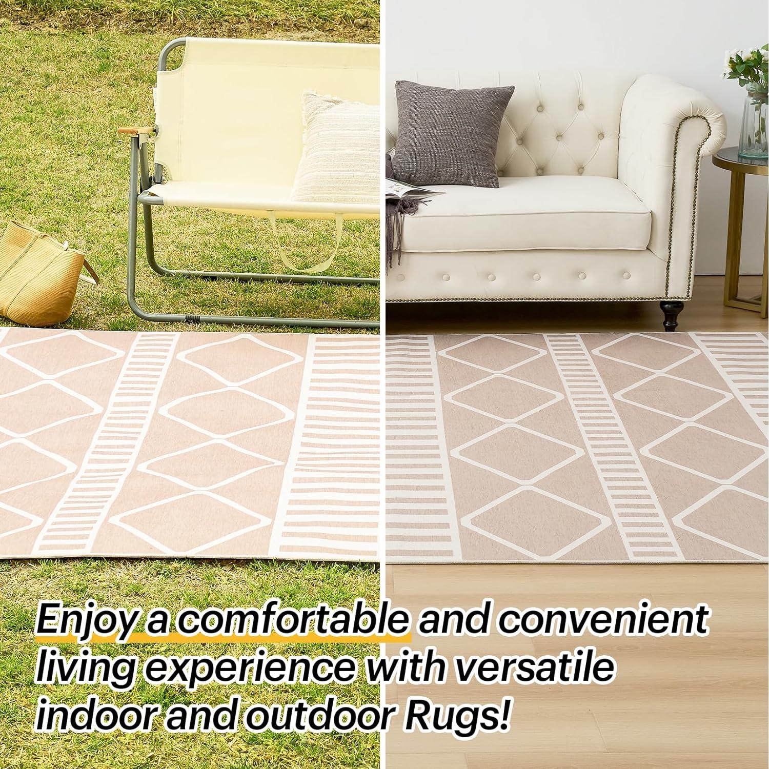 Großer Wetterfester Beiger Teppich 180x270cm für In-& Outdoor