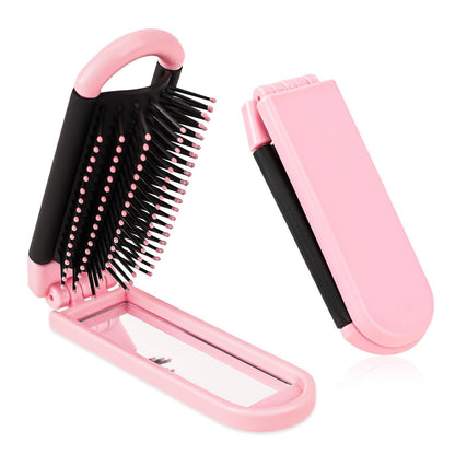 Reise Haarbürste mit Spiegel Rosa Mini Pocket Massagekamm