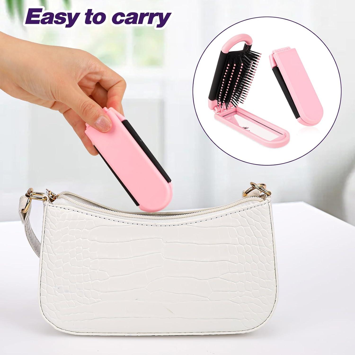 Reisehaarbürste Rosa Mini Klappbarer Spiegel Pocket Massagekamm