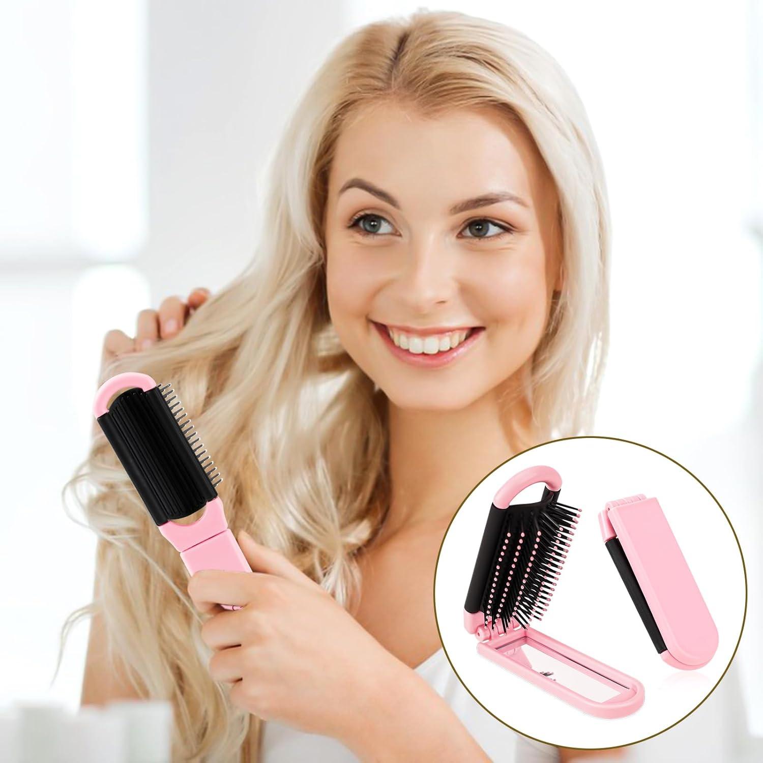 Reisehaarbürste Rosa Mini Klappbarer Spiegel Pocket Massagekamm