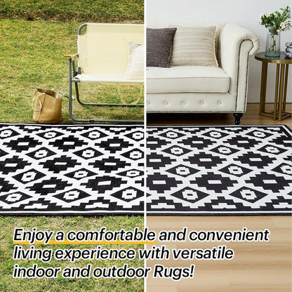 Outdoor Teppich Schwarz-Weiß 150x240CM Modern Balkon Schlafzimmer