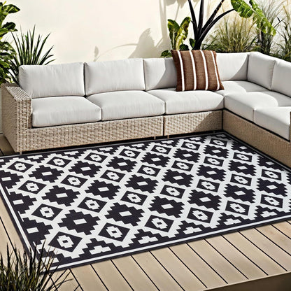 OMERAI Teppich 150X240CM Schwarz-Weiß Modern In-& Outdoor Teppich waschbar & wetterfest