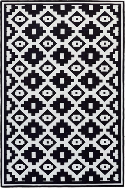 OMERAI Teppich 150X240CM Schwarz-Weiß Modern In-& Outdoor Teppich waschbar & wetterfest