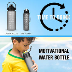 2er Pack BPA-freie Trinkflasche mit Zeitmarkierung, Strohhalm und