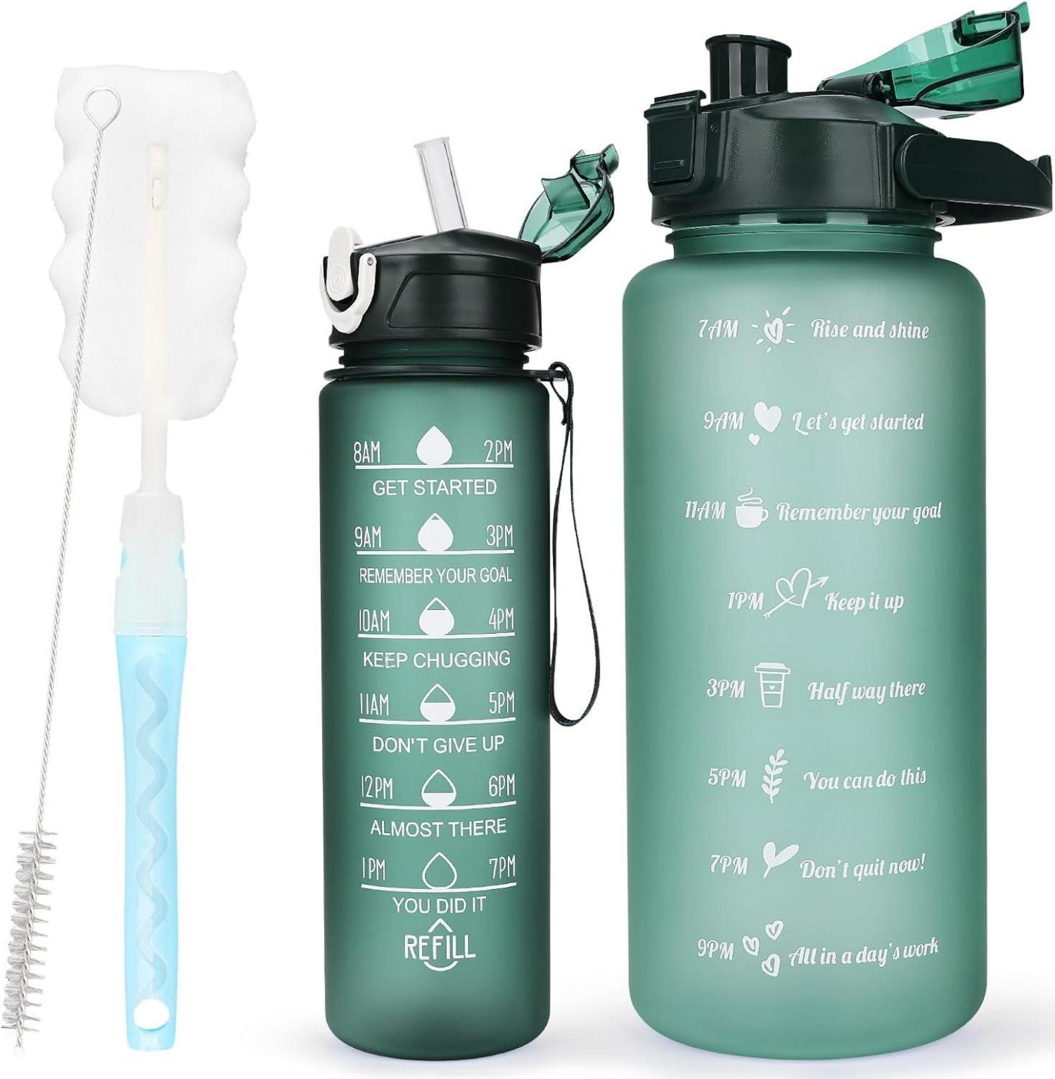 Sport-Trinkflasche 2er Pack BPA-frei 2L+750ml mit Zeitmarkierung